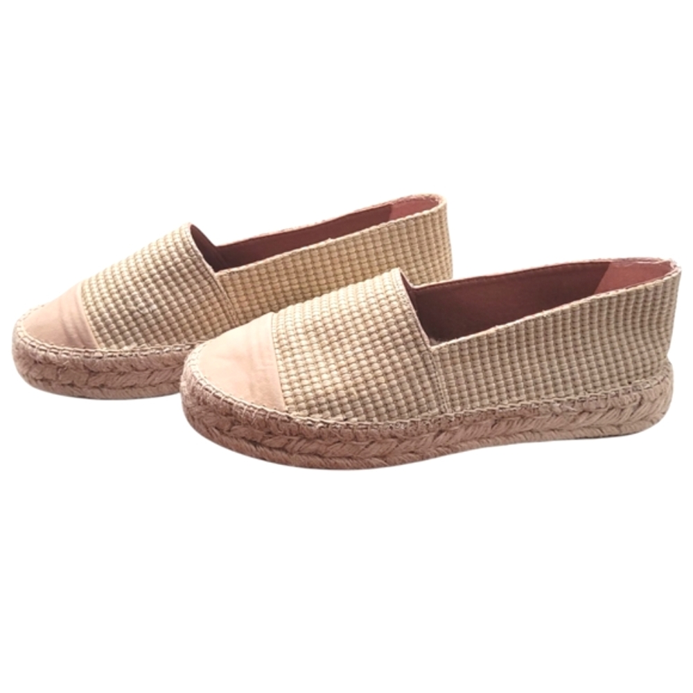 Polka Espadrilles Raffia Beige Leather Toe Platform Shoes Made In Spain EU 39